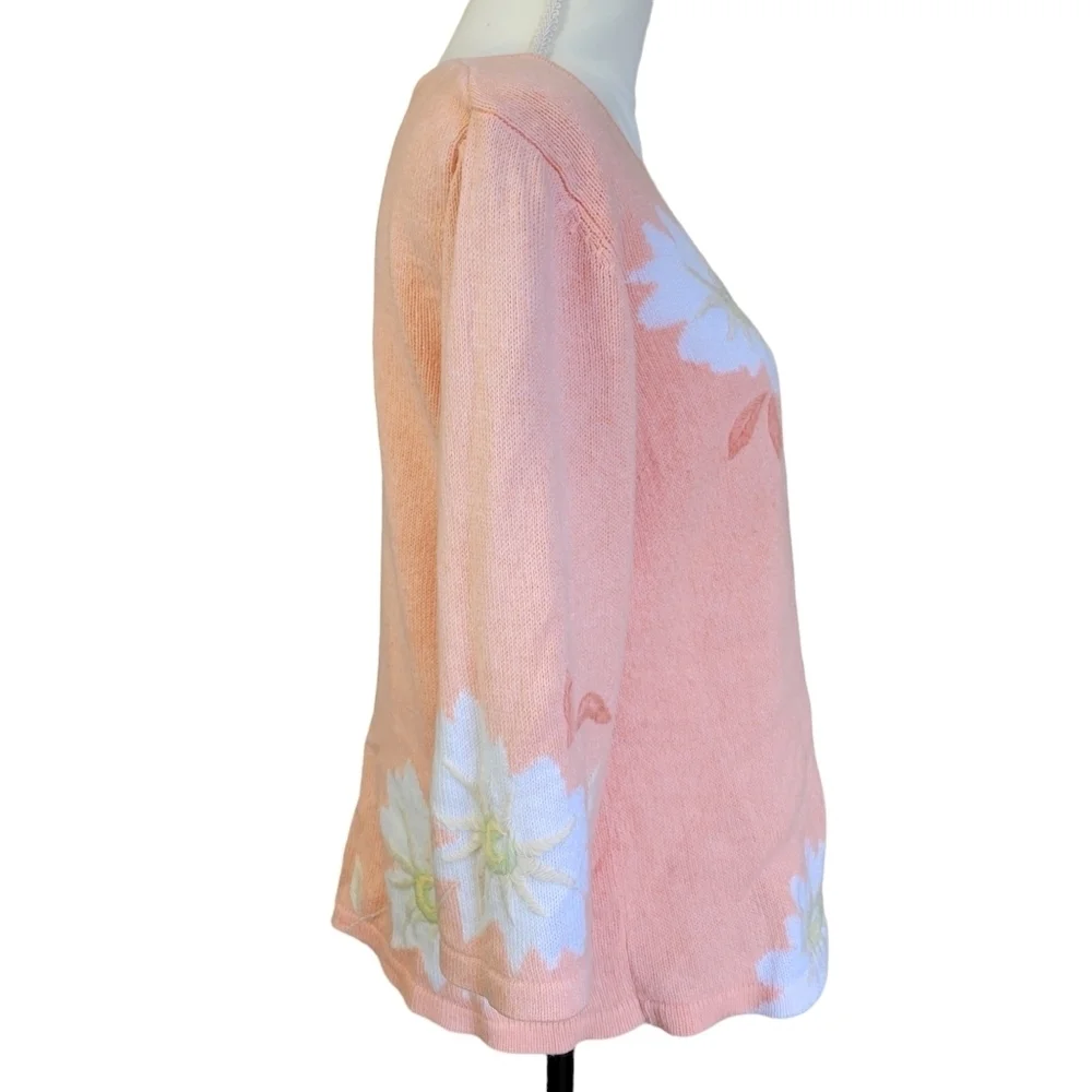 CHRISTOPHER&BANKS Hand Embroidered Peach Sweater Size Medium - Picture 3 of 8